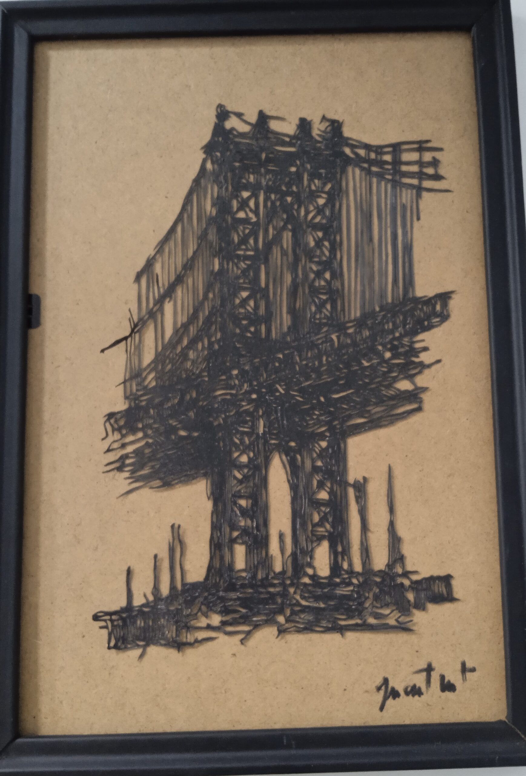 un tableau en papier découpé de Manhattan Bridge