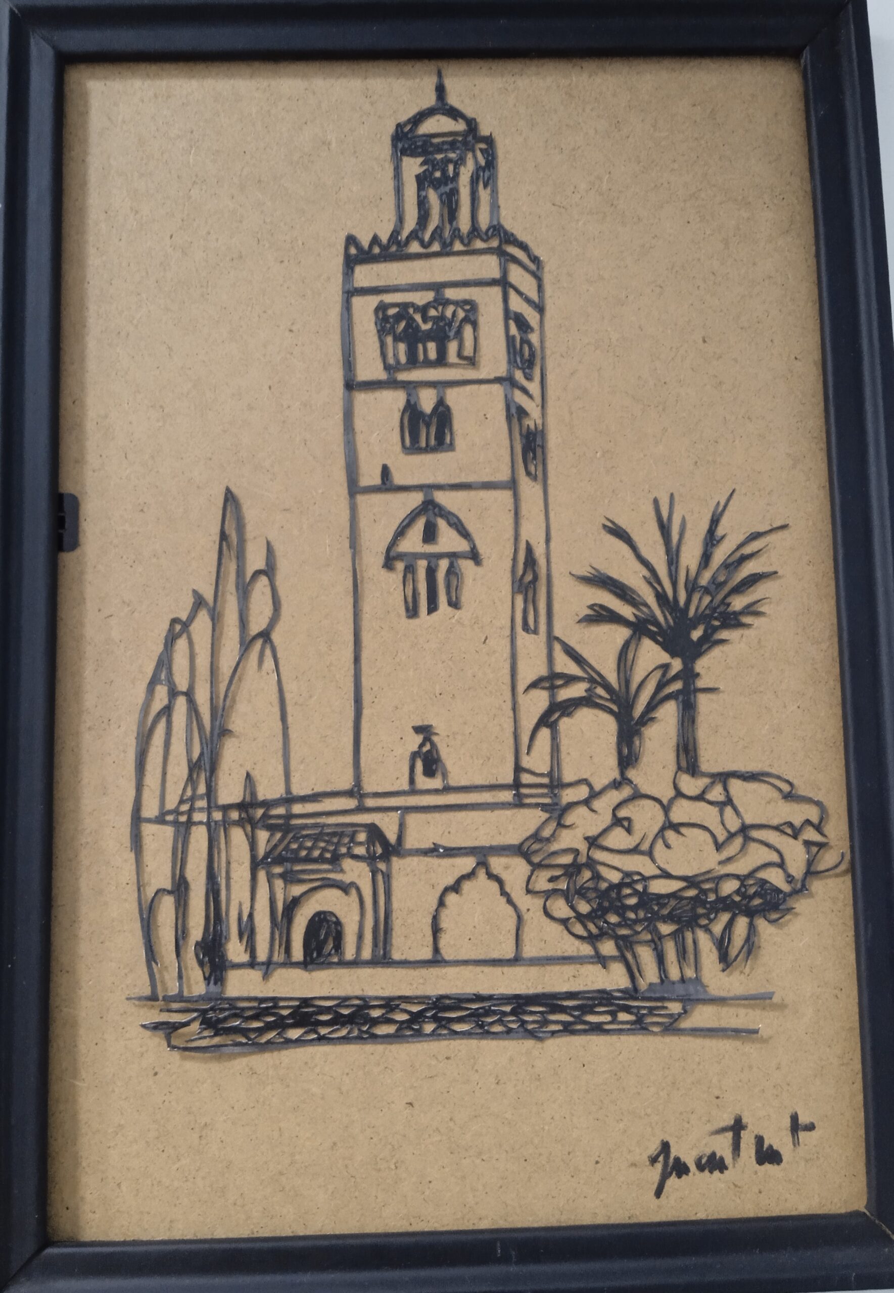 tableau de la la Mosquée Koutoubia en papier découpé