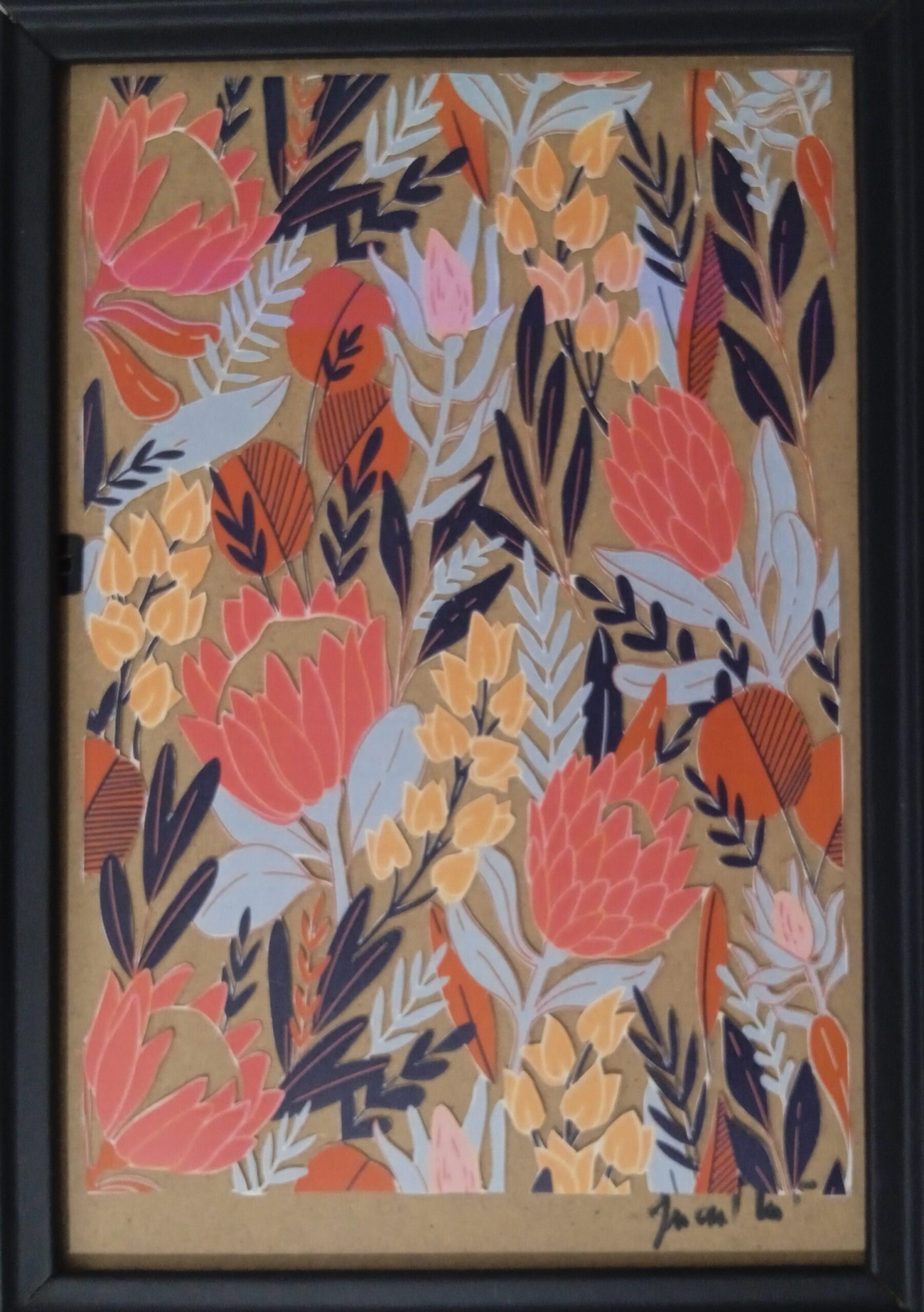 tableau d'un motif floral luxuriant en papier découpé