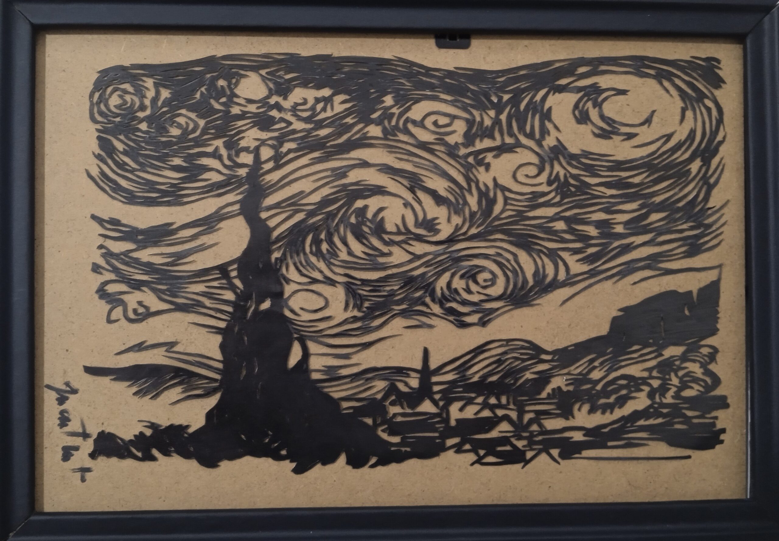 tableau de l'œuvre La nuit étoilée de Van Gogh en papier découpé