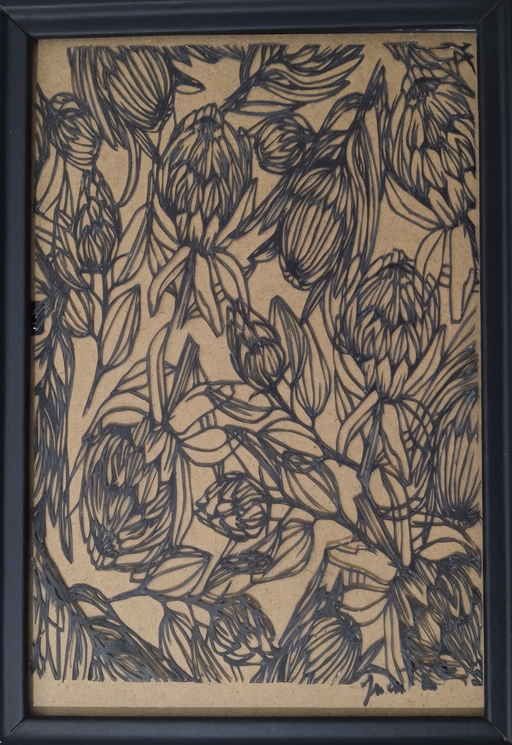 tableau de la fleur proteas en papier découpé