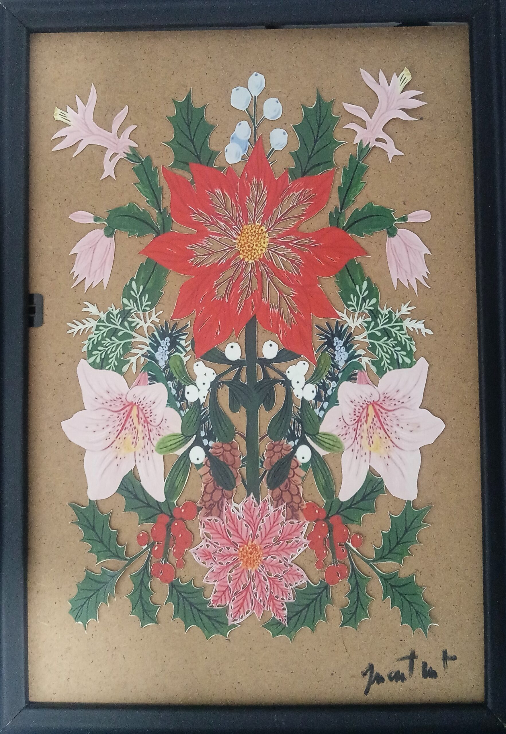 tableau d'un bouquet de noel en papier découpé