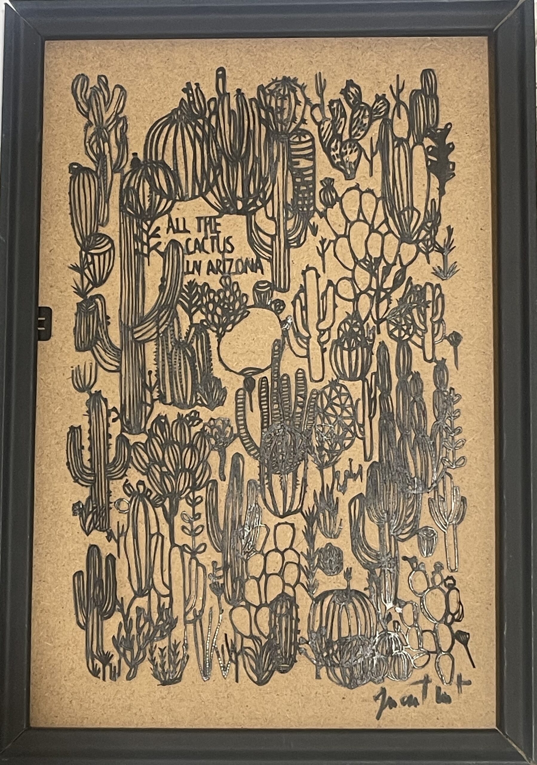 Tableau d'un champ de cactus en papier découpé