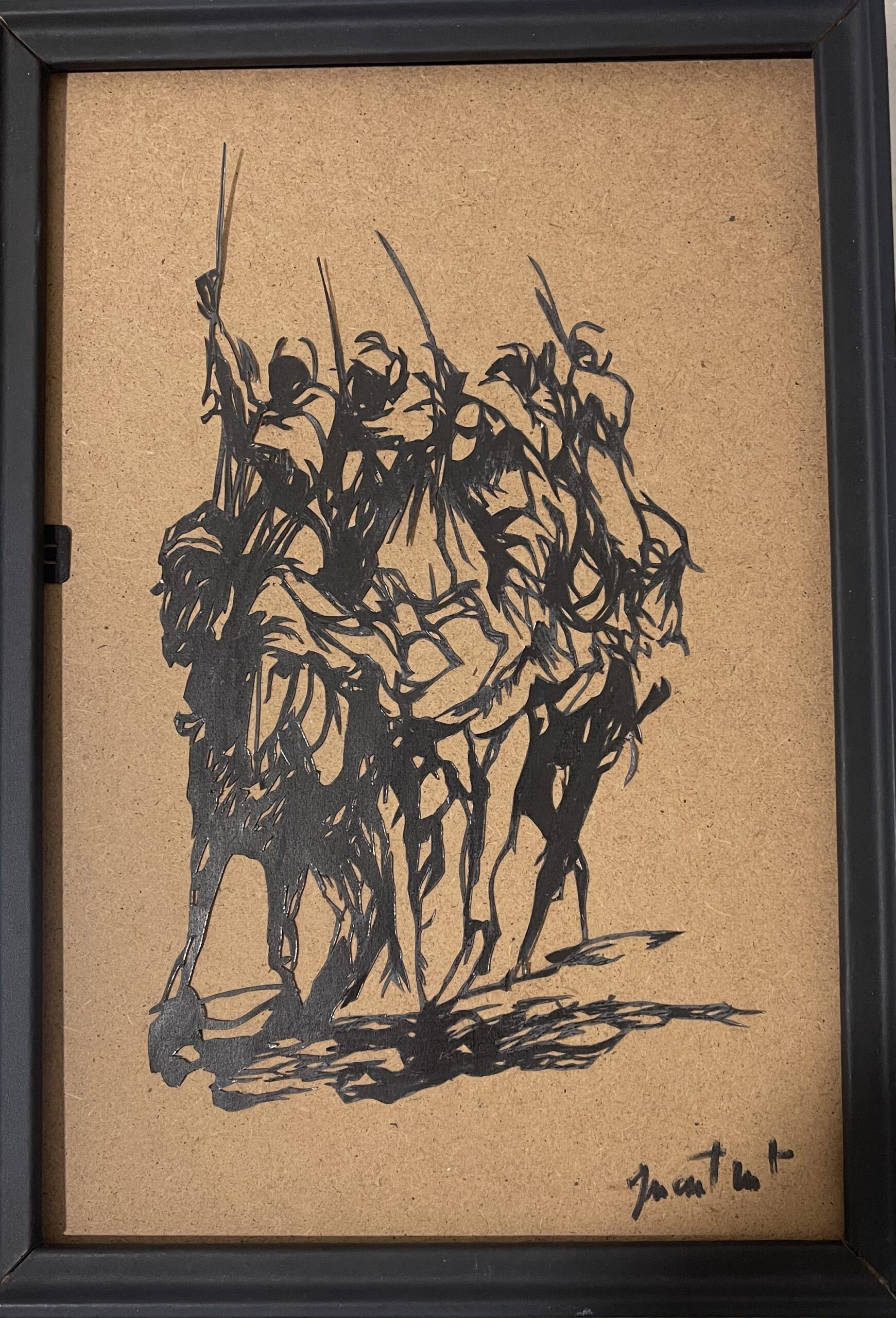 tableau d'une scène de cavaliers en papier découpé