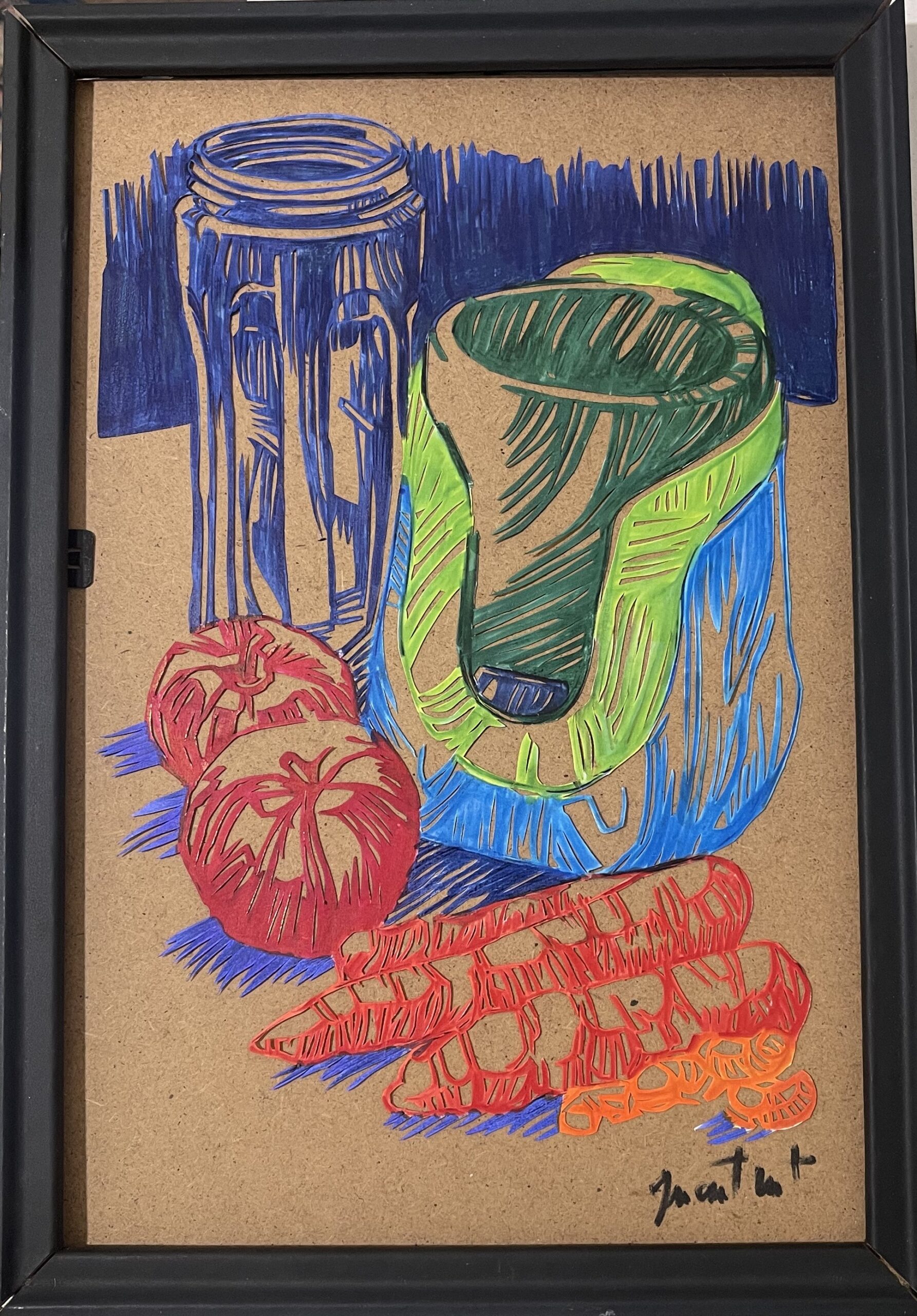 tableau de fruit et légumes en papier découpé